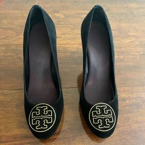 Velvet Tory Burch Pumps. Size 7.5 color black with gold logo